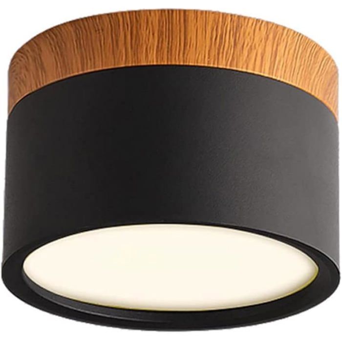 Plafonnier Led Spot En Saillie Décor Bois Mini Plafonnier Rond Noir Blanc Chaud 3000 K 12 W.[AT282]