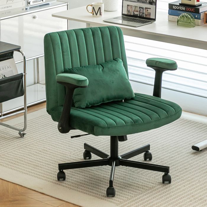WOVREO Chaise de bureau en velours verte hauteur réglable pivotante 360° accoudoirs relevables roulettes silencieuses