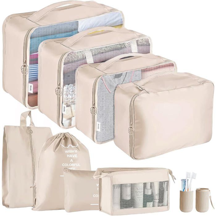 Lot de 9 cubes rangement valise organiseurs bagages imperméables sac voyage et accessoires