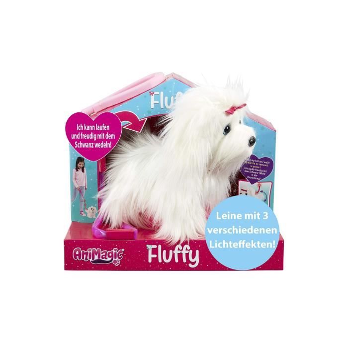 Animagic Mon Petit Chiot Fluffy 30 Marche Remue La Queue Et Aboie Laisse Lumineuse Peluche Chien Interactive