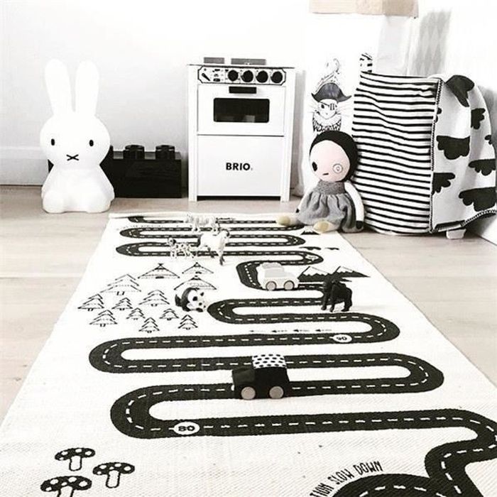 Tapis jeu enfant en coton 140x70 cm Circuit de voitures