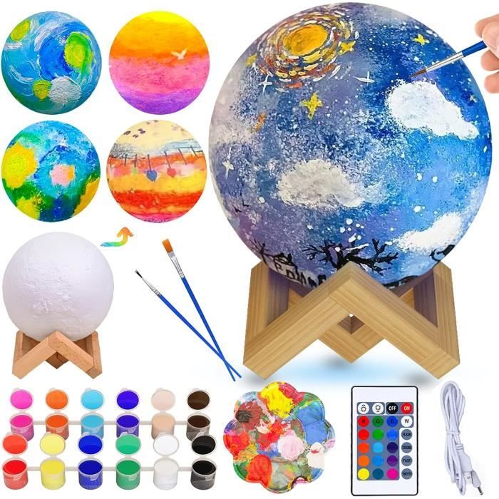 HOSSOM Kit Peinture Lampe Chat 3D – Veilleuse DIY Avec 12 Peintures, Pinceau, Tablier – Cadeau 3-12 Ans