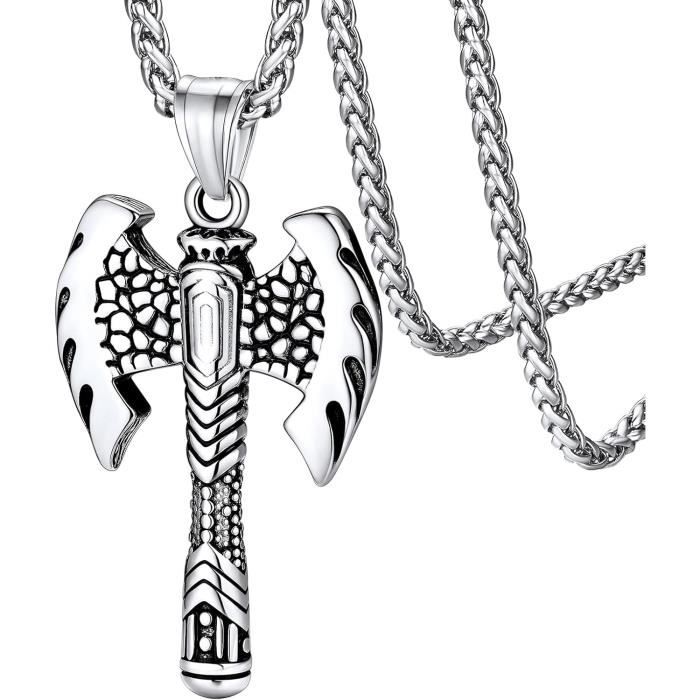 Collier Viking Homme Acier Inoxydable Noir - Pendentif Rune Avec Anneau Möbius - Chaîne Perles Carrée Ajustable