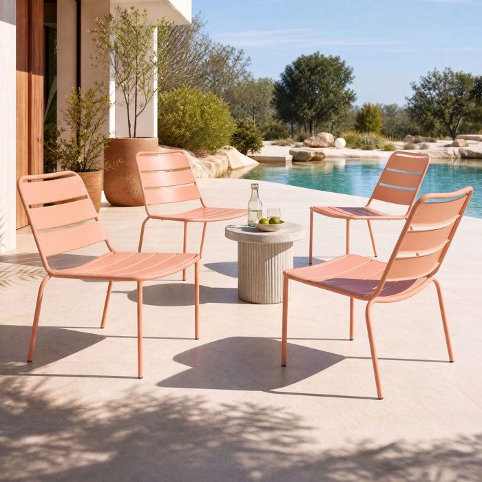 Lot de 4 fauteuils lounge de jardin en métal terracotta - BACA