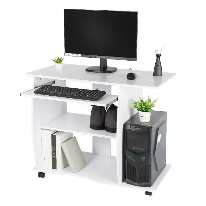 Royalbell Bureau Informatique Sur Roulettes Table D Ordinateur Avec Tablette De Clavier Coulissante 2 Etageres 90 X 50 X 75 Cm Blanc Achat Vente Meuble Informatique Royalbell Bureau Informatiq Soldes Sur Cdiscount Des Le 20 Janvier