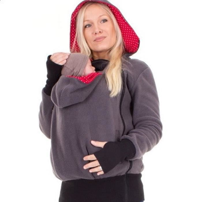 Gris Xl Femme Porte Bebe Kangourou Maman Pull Veste Avec Capuche Zipper Achat Vente Gris Xl Femme Porte Bebe Ka Cdiscount