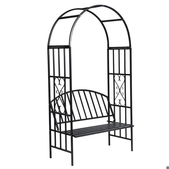 Relaxdays Arche à roses pour jardin avec banc 2 métal en métal arceau  colonne décoration HxlxP: 205 x 115 x 50 cm, gris