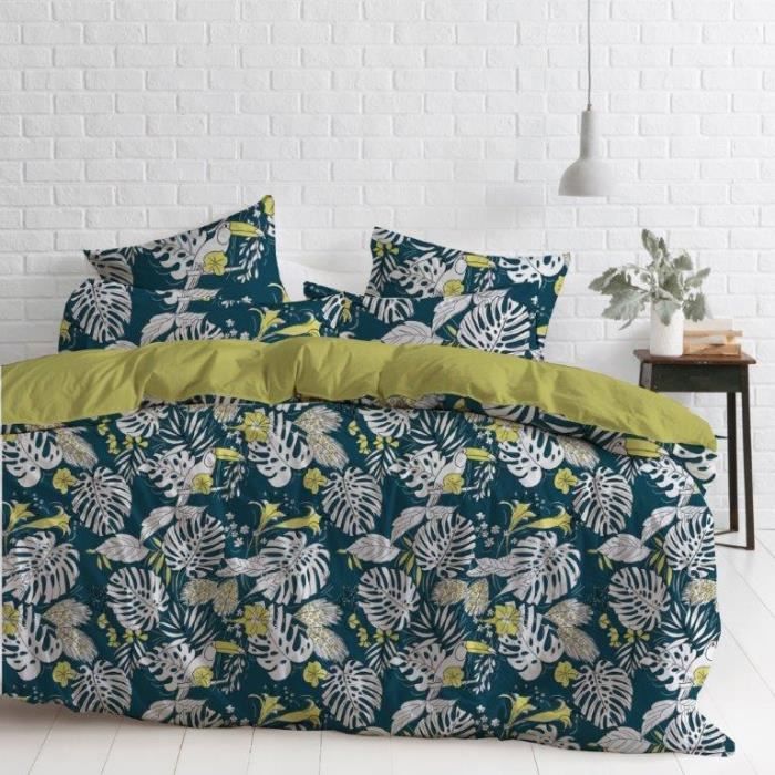 Couette imprimée Toukan/Uni vert clair - 1 personne - MI SAISON - MORTREUX - Polyester - Synthétique - Légère