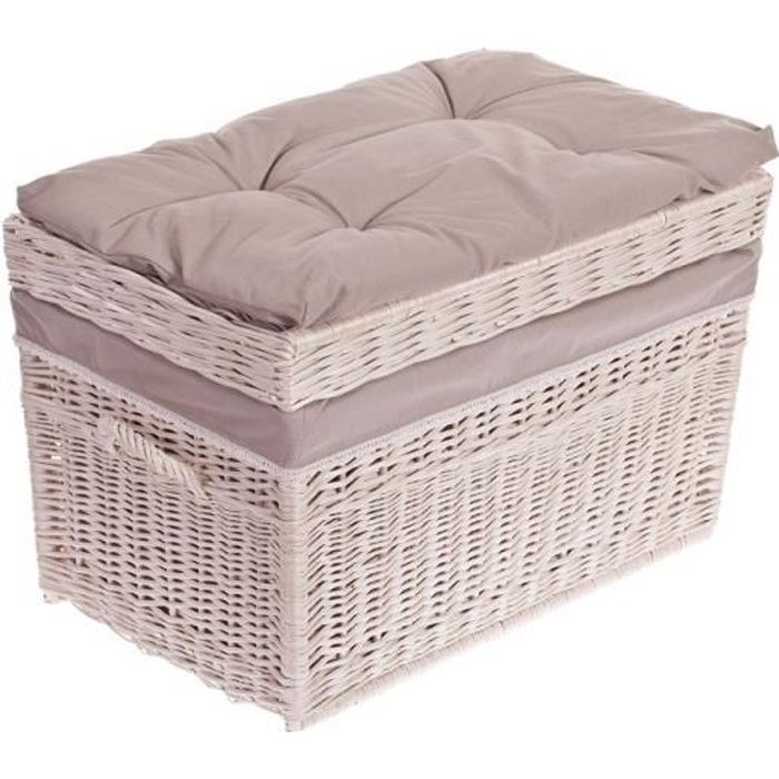 Coffre A Jouet En Osier Blanc Grand Panier Corbeille Pouf Banc