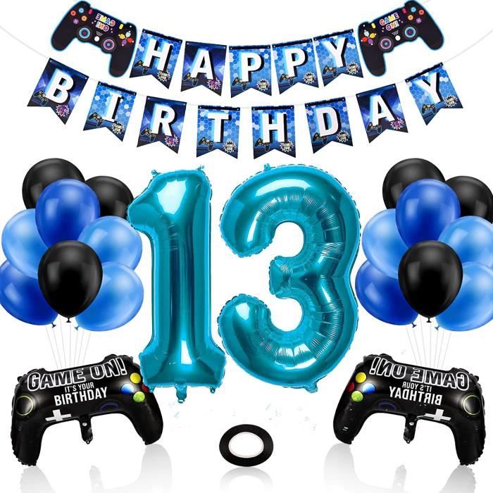 Decoration D Anniversaire Garcon 13 Ans Decoration D Anniversaire Gamer Ballons Happy Birthday Banderole Ballons Noirs Et Bl Cdiscount Maison