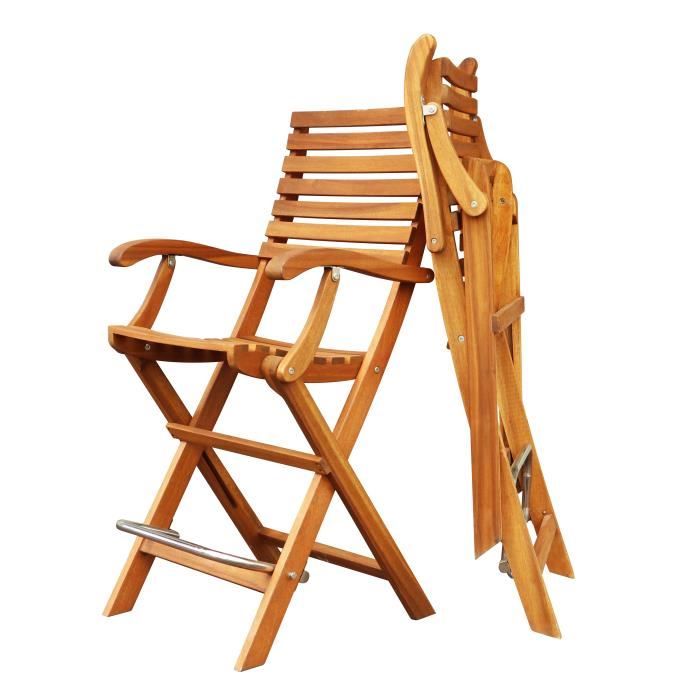 chaise de bar pliante - interbuild - casino - avec accoudoirs - marron - bois - acacia hardwood