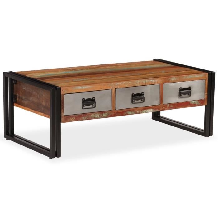 table basse - bois de récupération - style contemporain - bout de canapé avec 3 tiroirs