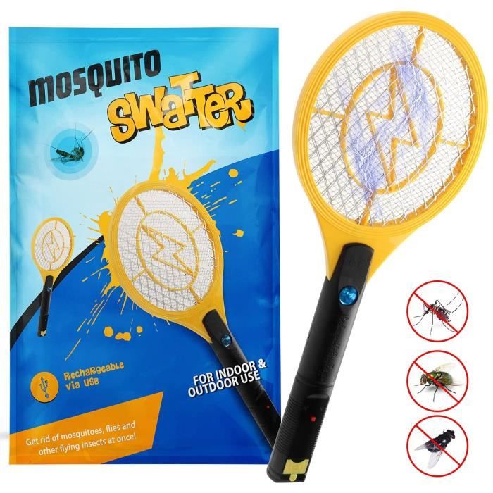 Raquette Anti-moustiques Rechargeable USB 4001V – 2 Pièces, Mode Manuel & Automatique, Intérieur/extérieur