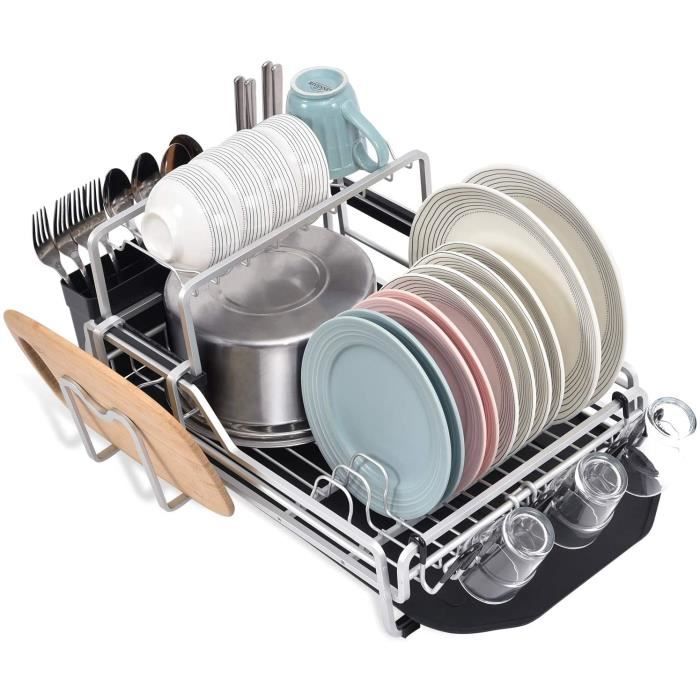 Égouttoir d'Évier Extensible,Egouttoir Vaisselle Inox,Égouttoir à Vaisselle Réglable,Compatible tout Evier,utilisé pour laver la vaisselle dans lévier de la cuisine,égoutter les fruits et légume(Gris
