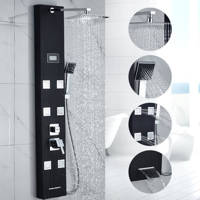 Auralum Colonne Douche Hydromassante avec /Écran LCD et Lumi/ères LED Mitigeur Douche Salle de Bain avec 3 Jets de Massage Panneau de Douche Carr/é Multifonction Acier Inox 304