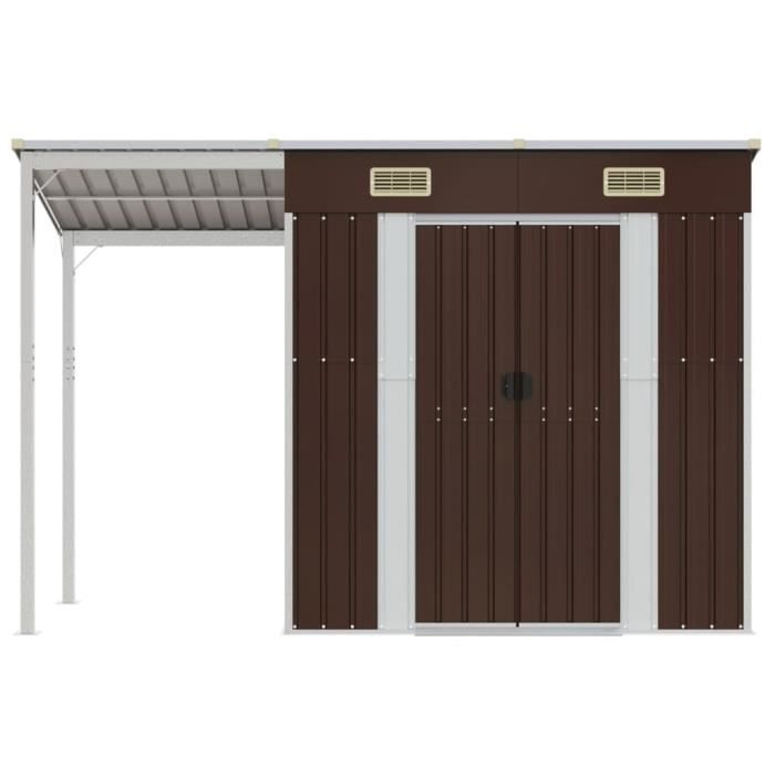 Abri De Jardin Métallique Avec Toit Allongé Marron Clair 277x107x181 Cm - Acier Galvanisé, Rangement Extérieur Robuste