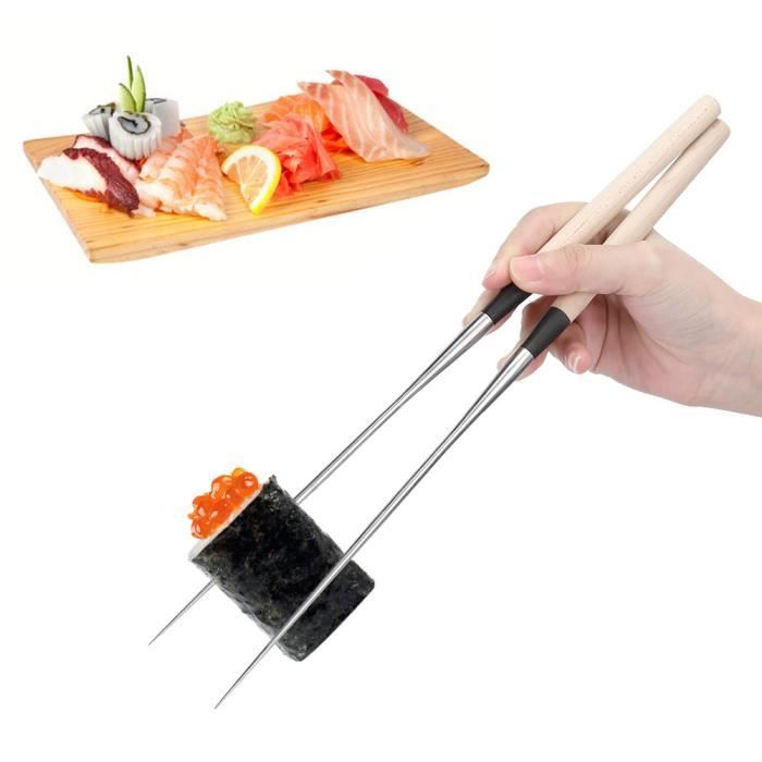 Baguettes en acier inoxydable Baguettes de sushi japonais avec accessoire  de cuisine à poignée en bois (taille L)-YIDD