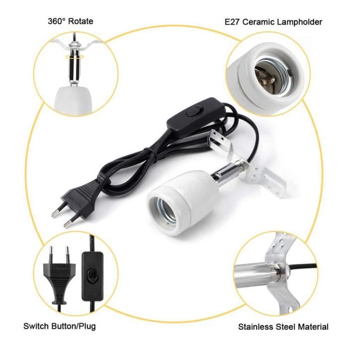 Meilleurs prix pour Douille Chauffante Flexible E27 en Céramique pour Lampe de Chauffage pour Aquarium Reptile Ampoule Non Incluse