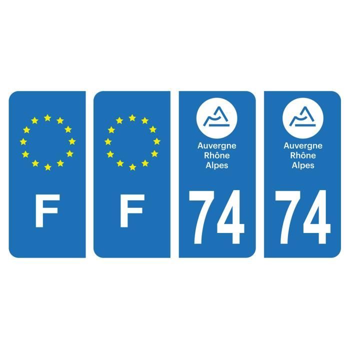 Lot 4 Autocollants plaque immatriculation voiture auto département 74  Haute-Savoie Logo Auvergne-Rhône-Alpes & F France Europe - Cdiscount Auto