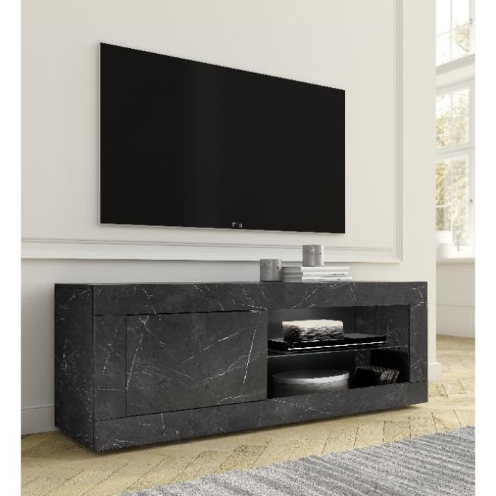 HOMEMANIA Meuble TV Basic - Noir Bois - en Panneau de particules de mélamine - 210 x 43 x 86 cm HOMEMANIA Meuble TV Basic - Noir Bois - en Panneau de particules de mélamine - 210 x 43 x 86 cm