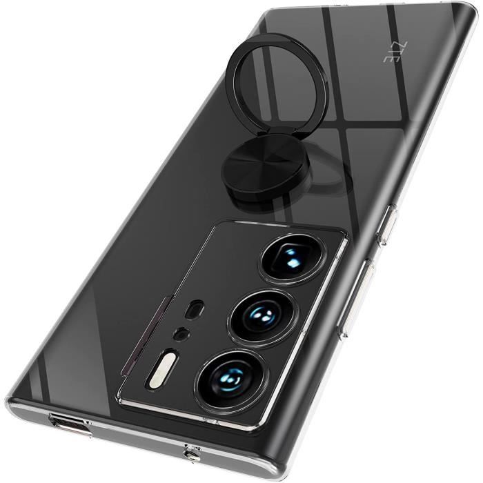 Coque ZTE Axon 40 Ultra 5G Anneau Béquille Crystal Clear Silicone Anti Chute aux Quatre Coins Transparent TPU Rotatif à 360 P