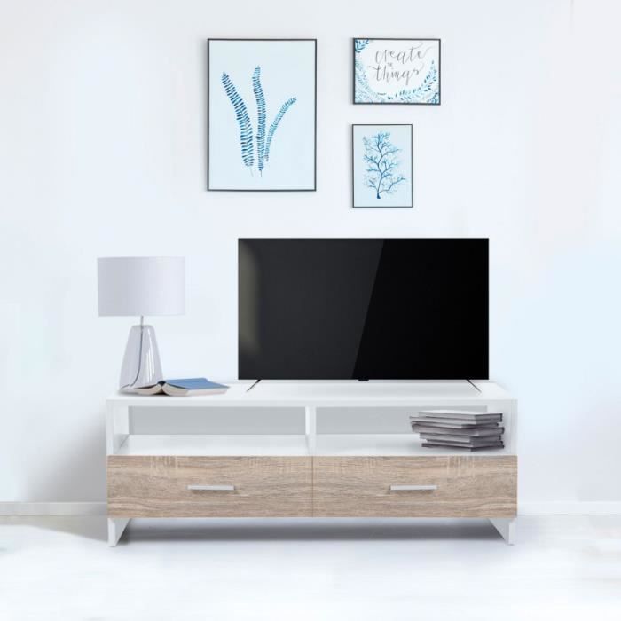 meuble tv imitation merisier cdiscount