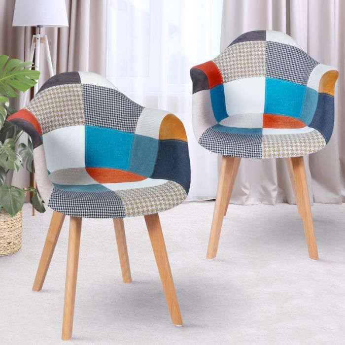 lot de 2 chaises de salle à manger scandinaves sara motifs patchworks multi-couleurs