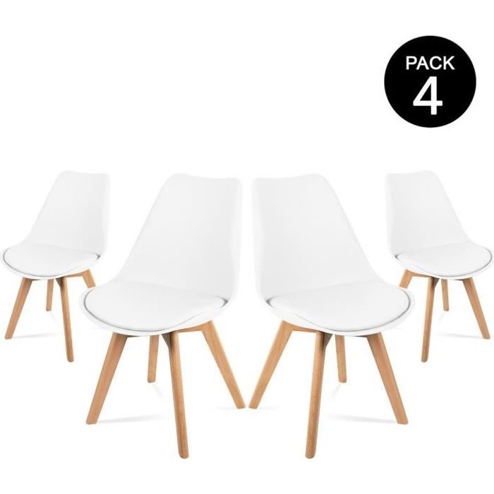 chaises blanches mc haus lena x4 - design nordique - assise rembourrée - pieds en bois de hêtre