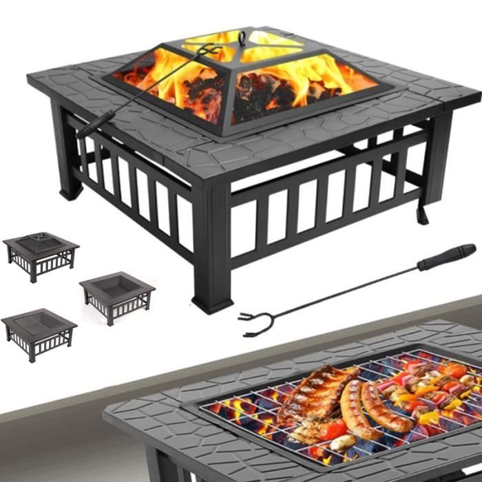 Relaxdays Brasero De Jardin XXL 73,5 Cm Avec Protection Étincelles, Tisonnier Inclus - Feu De Camp Extérieur Noir