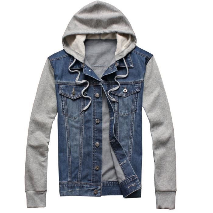 Veste Homme en jean a capuche Veste Hommes baggy de tricot clair Bleu clair Cdiscount Pret a Porter