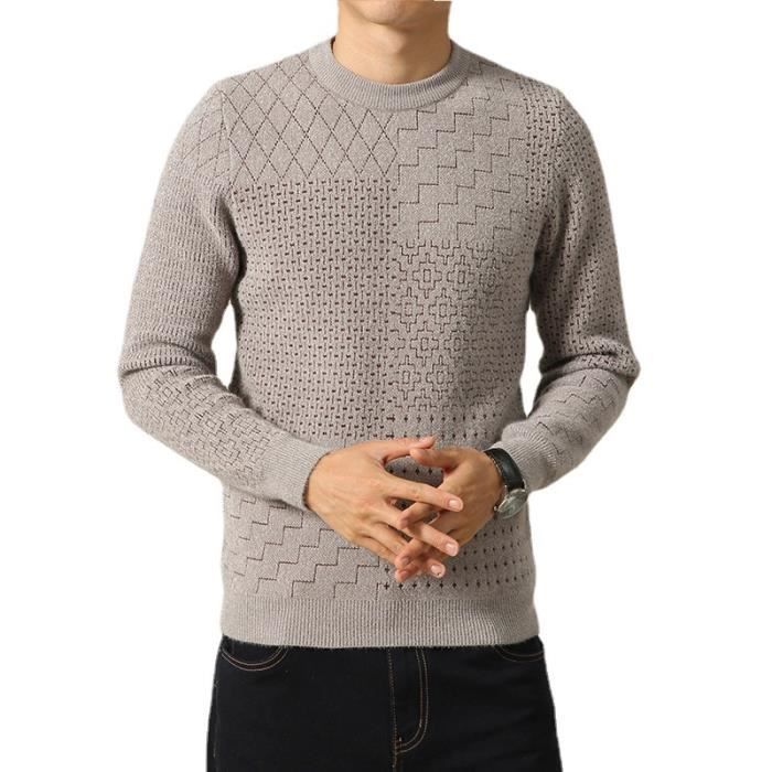 Pull Homme Casual Slim Fit Pull over Col Rond Confortable Chaude Kaki clair Kaki clair Cdiscount Pret a Porter