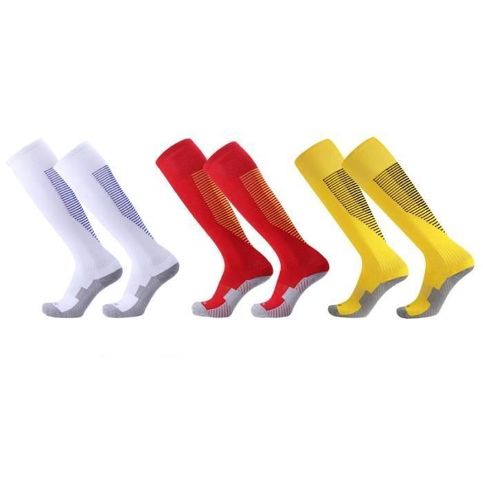3 Paires Chaussettes de Football Enfant Chaussettes de Sport Protection Respirantes Antidérapant - Blanc/Rouge/Jaune
