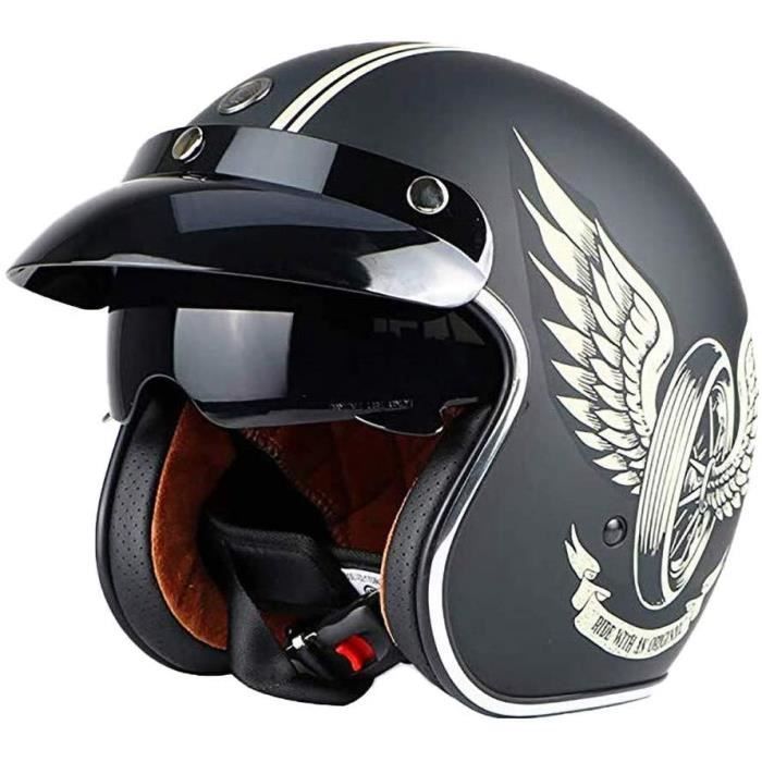 Casque Moto Demi-visor Rétro - Double Visière, FRP Noir Mat, 25x20x12 Cm, Pour Hommes