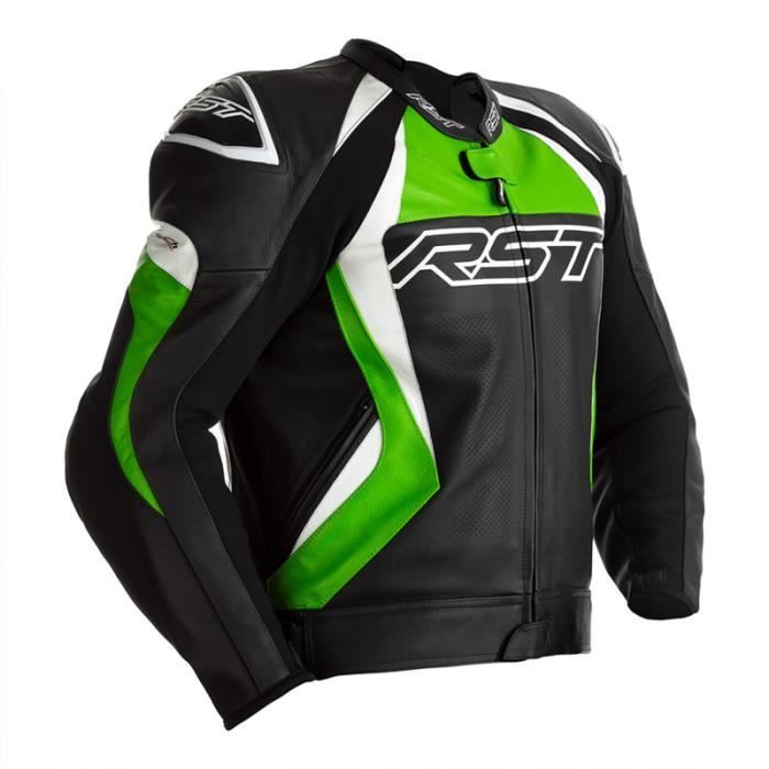 Veste cuir moto RST Tractech Evo 4 - noir/vert/blanc - L