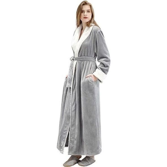 Comparer les prix de Longue Peignoir Femme Robe de Chambre Chaud Hiver Flanelle Peignoir de Bain - M