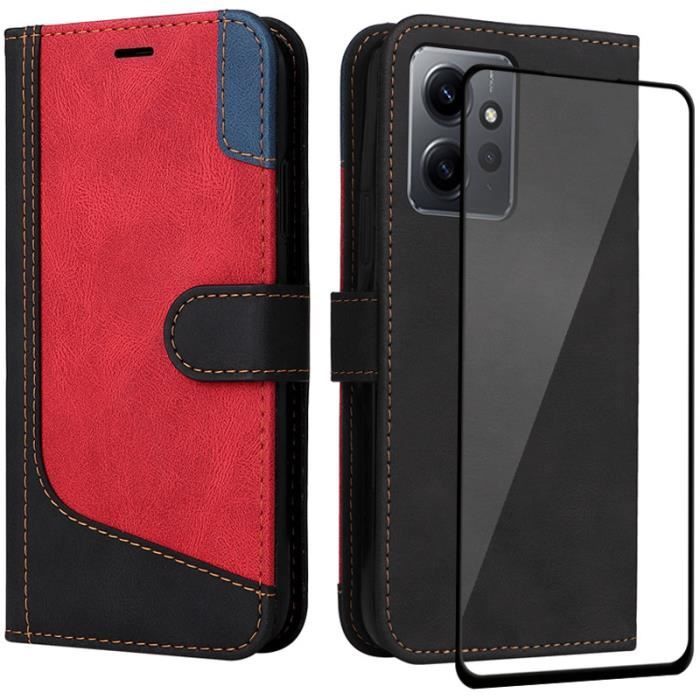 Coque Portefeuille Redmi Note 14 4G Avec Verre Trempé - Cuir PU, Magnétique, Porte-cartes - Bleu
