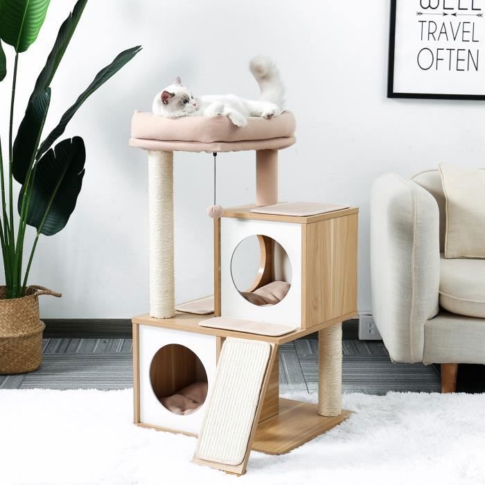 Arbre A Chat En Bois Du Type Classique Beige Cdiscount Animalerie