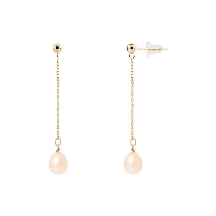 Boucles D'oreilles Pendantes Plaqué Or Jaune Avec Perles D'eau Douce - Neuf Avec étiquettes