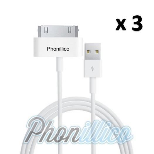 Lot 3 Cables USB Blanc compatible iPad 2/3/4 - Phonillico®