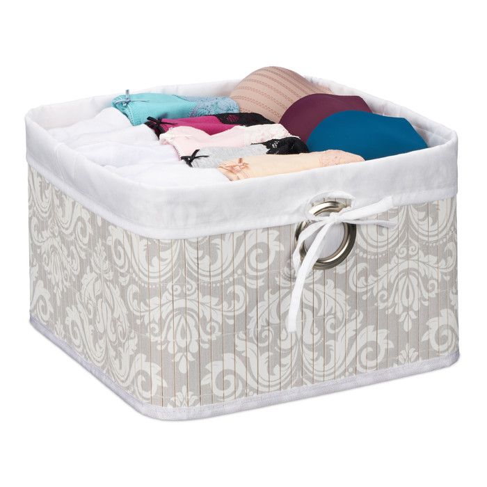 Relaxdays Panier rangement bambou insert tissu salle de bain HxLxP : 20x31x31 cm corbeille étagère gris-blanc