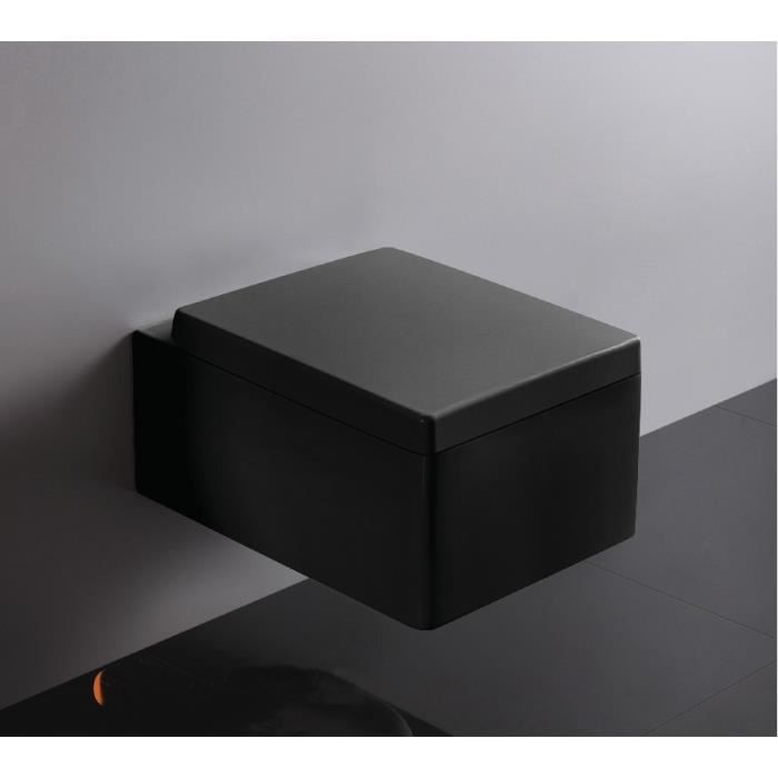 WC Suspendu Rectangulaire, 52x39 cm, Noir, avec Abattant, Kube