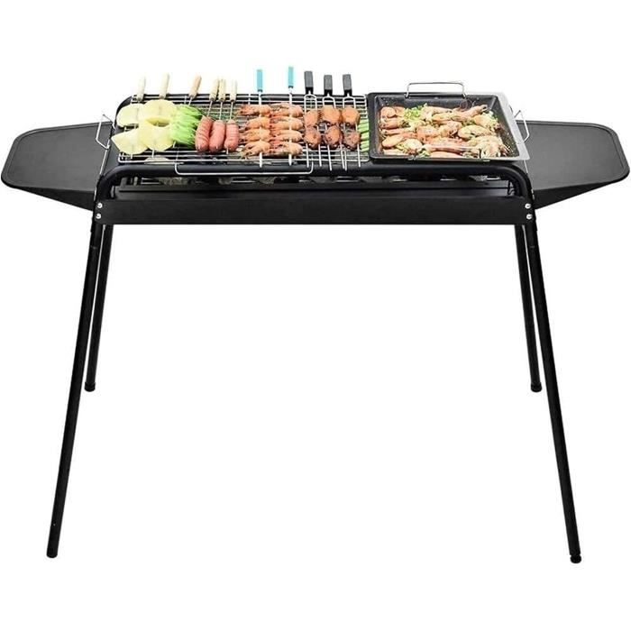 Gril/poêle à Charbon De Bois Portable Pour Camping – En Fonte, Dimensions ~26x26x16cm, Avec Plateau En Bois