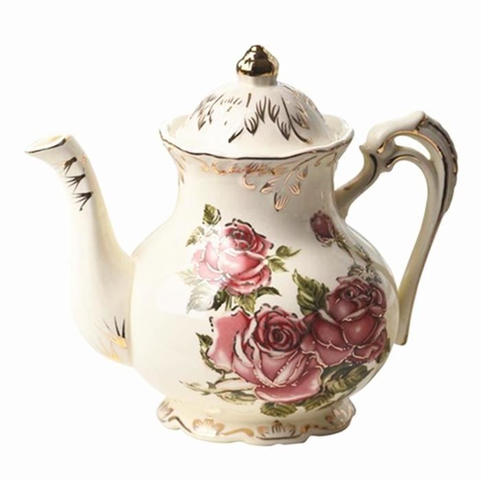 Grande Théière En Céramique Style Royal Britannique Vintage - 850ml Doré