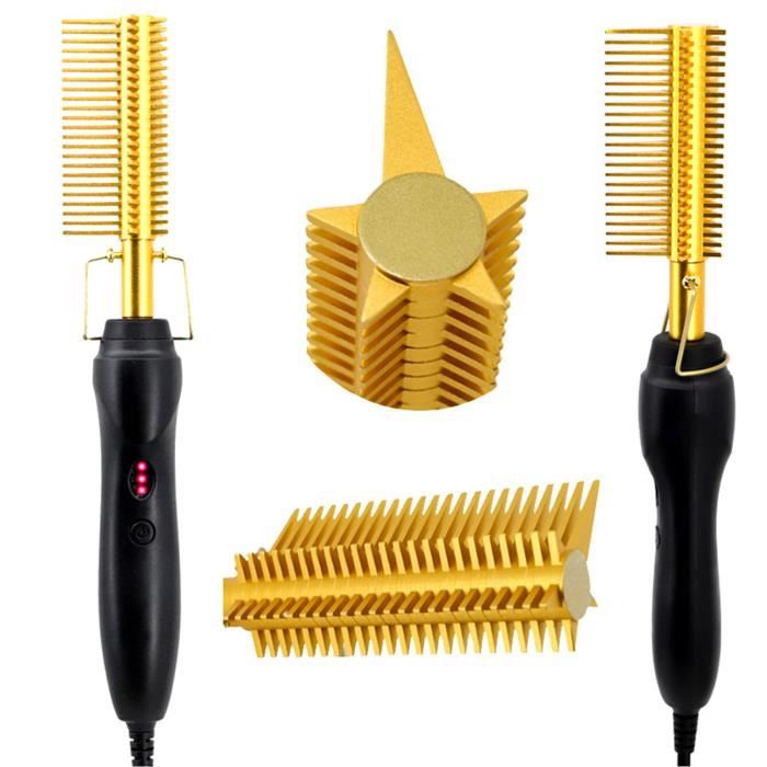 Peigne chauffant électrique lissage sec et humide curling brosse chaude outil de coiffure 110-240 V prise UE - Shipenophy