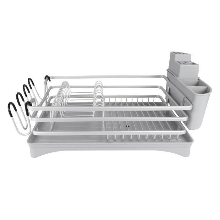 Égouttoir à Vaisselle Compact en Plastique avec bac d'égouttage et Compartiment à Couverts réglable