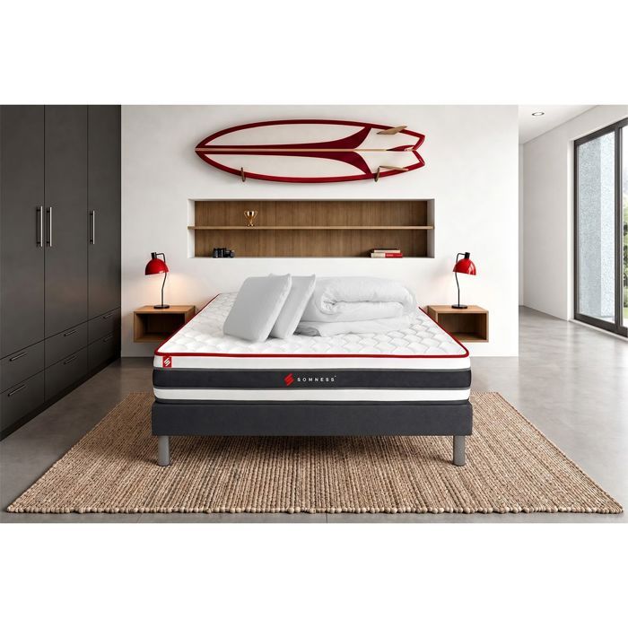Pack matelas ENERGY - Noir - 140x190 cm - Mémoire de forme - Ressorts ensachés - Sommier inclus