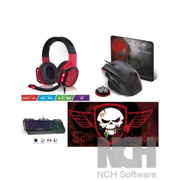 Spirit Of Gamer Pack GAMER 4 en 1 - PRO-MK15 - Clavier rétro-éclairé - Souris optique - Tapis de