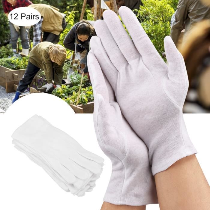 Tbest Gants de coton 12 Paires Gants de Protection de Coton pour Usage des Travaux Ménagers Agricoles Industriels(Blanc )