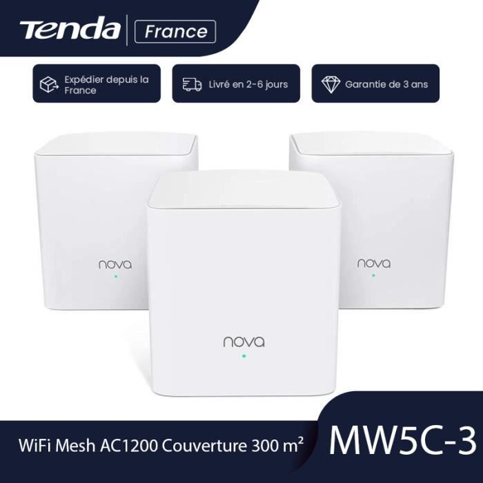 Système Mesh – TENDA – Nova MW5C – Couverture 300 m² – WiFi AC1200 – Installation facile