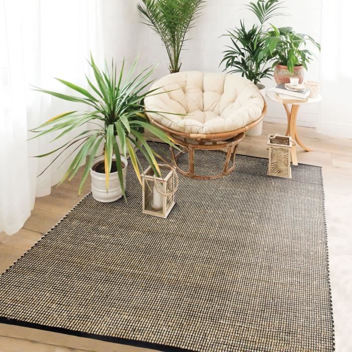 Tapis en Jute 120x170 naturel - noir